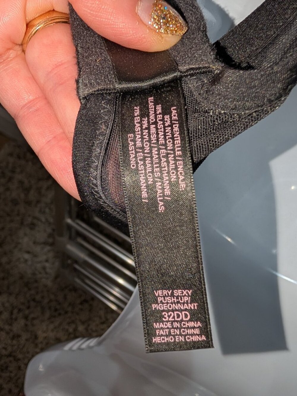 Victoria’s Secret Very Sexy Push Up Bra 32DD Black Nude Lace - Picture 4 of 5